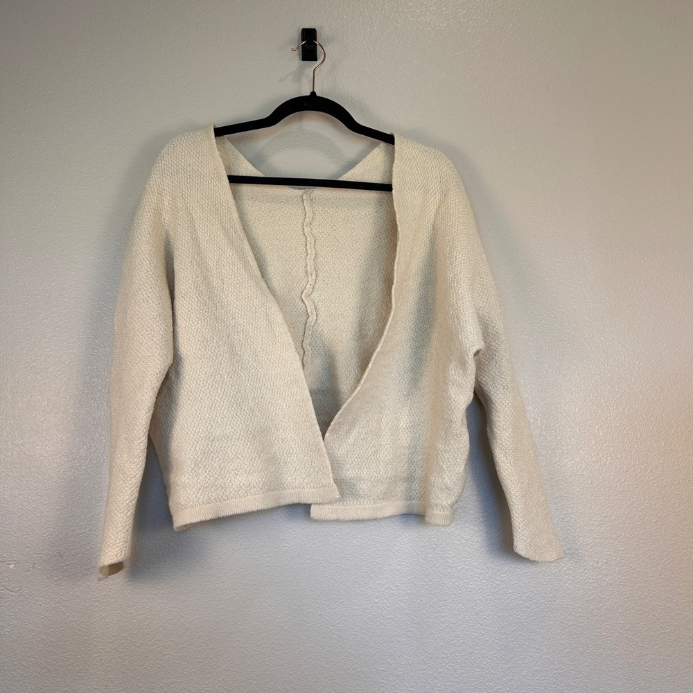 Made in Italy Cream Wool Blend Textured Open Front Oversized Cardigan Sweater